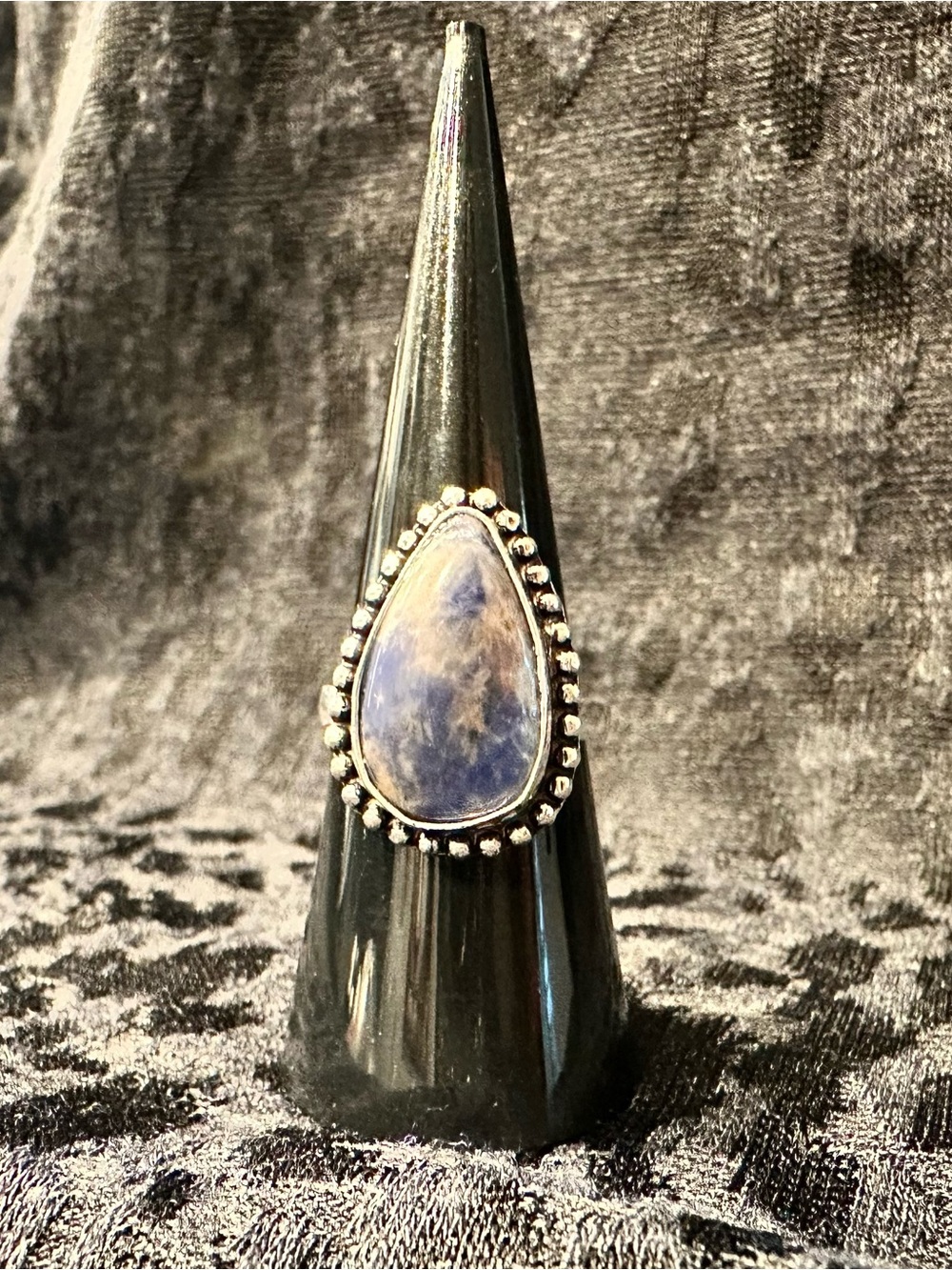 Silver Teardrop Blue Stone Sterling-Style Statement Ring